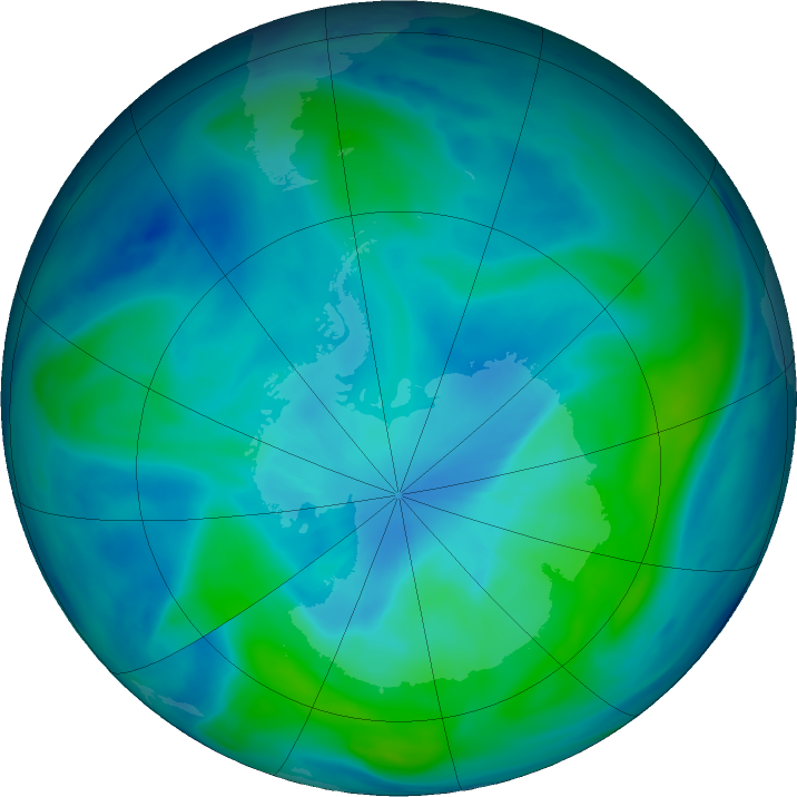 Antarctic ozone map for 07 March 2019